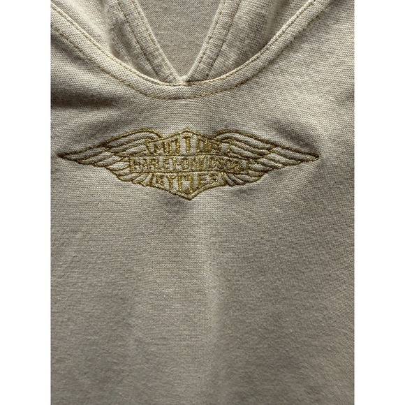 VTG Harley-Davidson Women's Bodysuit L Beige V-Neck L Sleeve‎ Gold Wing Logo - Picture 2 of 7